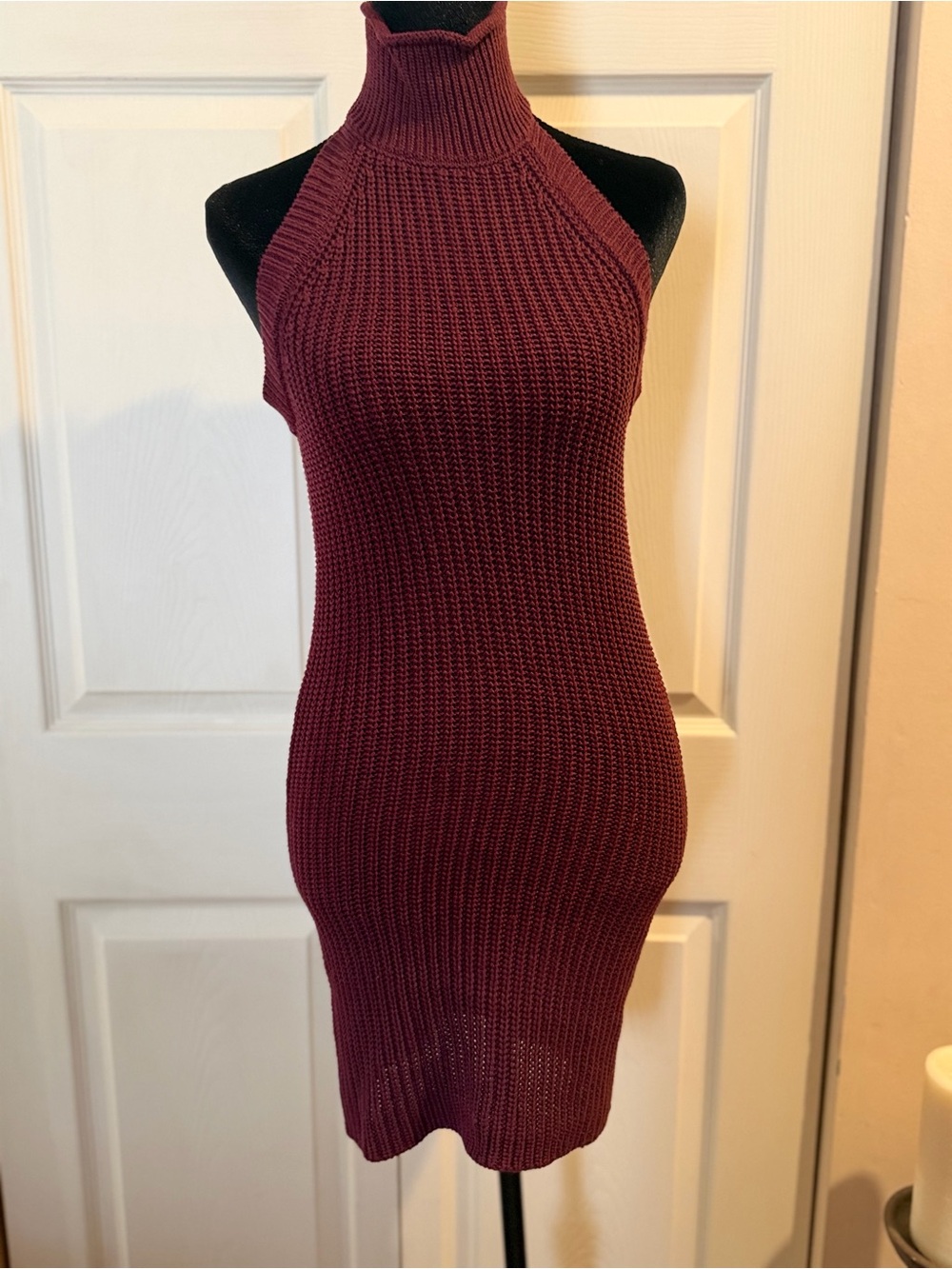Charlotte Russe Burgundy Ribbed Knit Halter Mini Dress